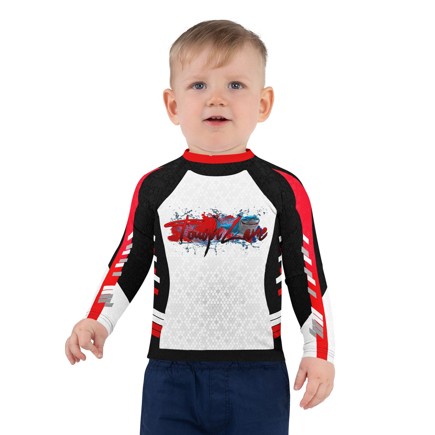 Kids Red/Black/white Shark Rash Guard